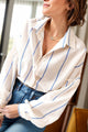 Striped Collared Neck Long Sleeve Shirt Trandify Deal