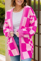 Checkered Open Front Long Sleeve Cardigan Trandify Deal