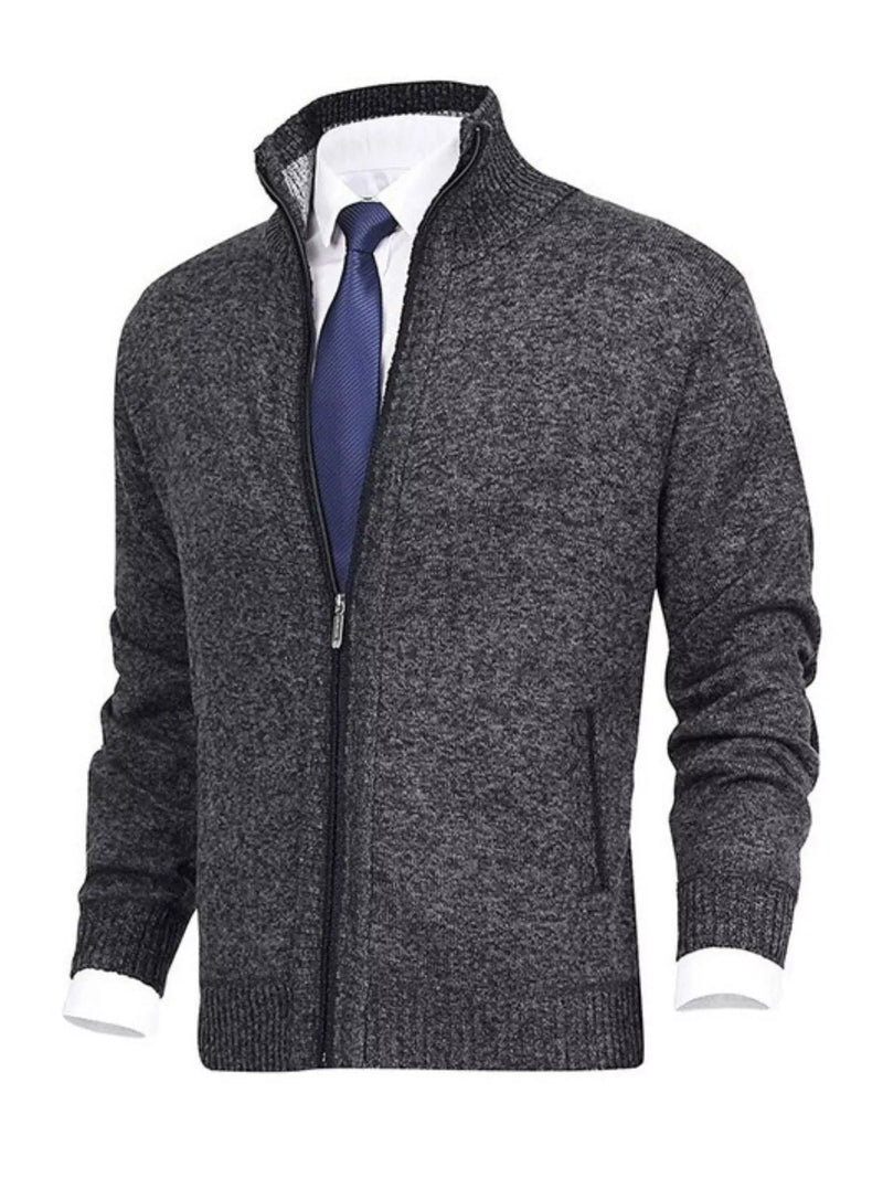 Men's Plus Size Zip Up Cardigan - Ribbed Hem & Pockets