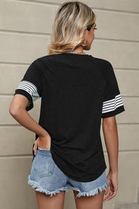 Striped Round Neck Short Sleeve T-Shirt Trandify deal