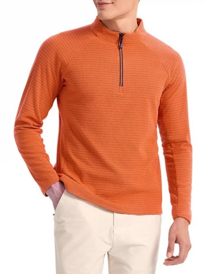 Men's Plus Size Textured Quarter-Zip | Ribbed Pullover Top