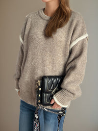 Contrast Trim Round Neck Dropped Shoulder Sweater Trandify Deal