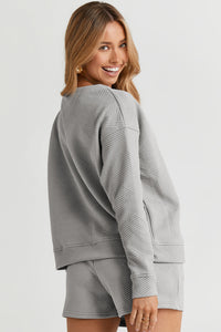 Double Take Full Size Texture Long Sleeve Top and Drawstring Shorts Set Trandify Deal