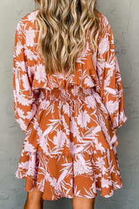 Smocked Printed Long Sleeve Mini Dress Trandify Deal