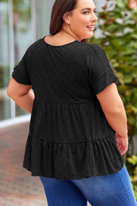 Plus Size Eyelet Round Neck Short Sleeve Blouse Trandify deal