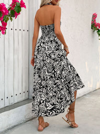 Perfee Backless Smocked Printed Sleeveless Midi Dress Trandify deal