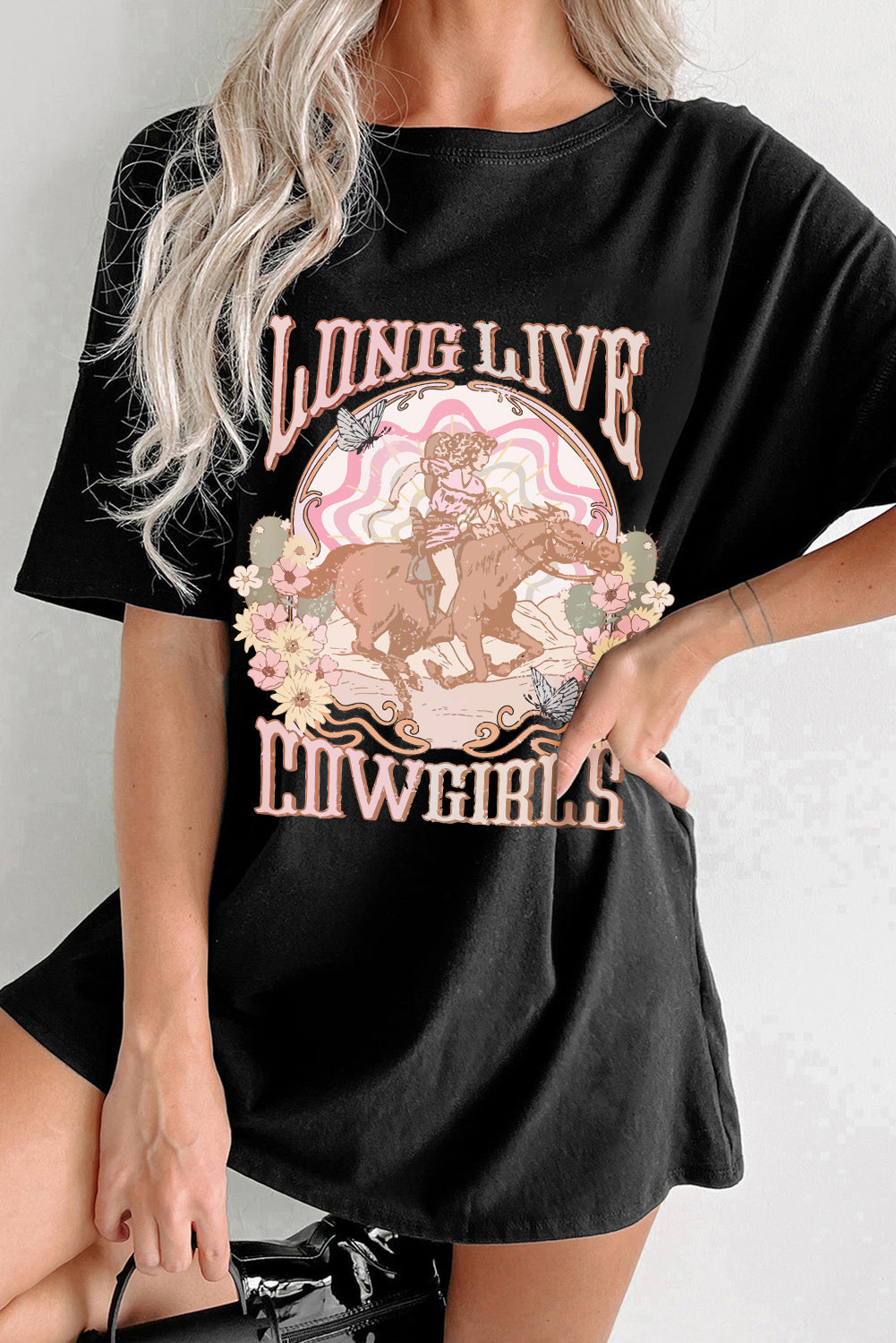Graphic Round Neck Half Sleeve Oversize T-Shirt Trendsi