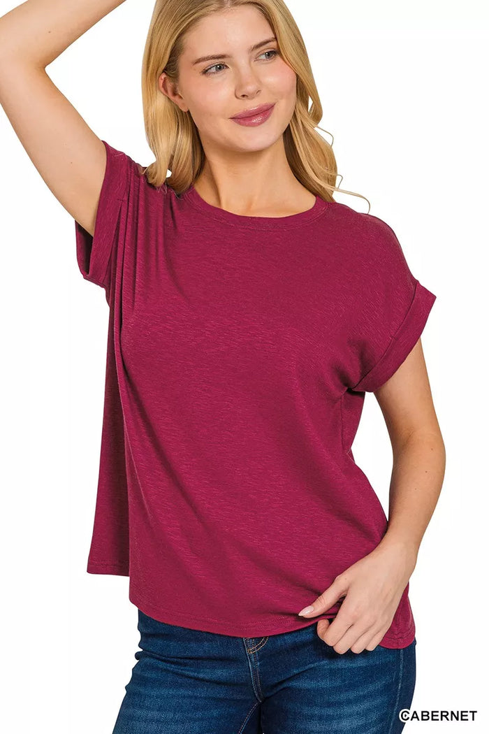 Women's Slub Cotton Modal V-Neck T-Shirt - Soft Everyday Basic Top