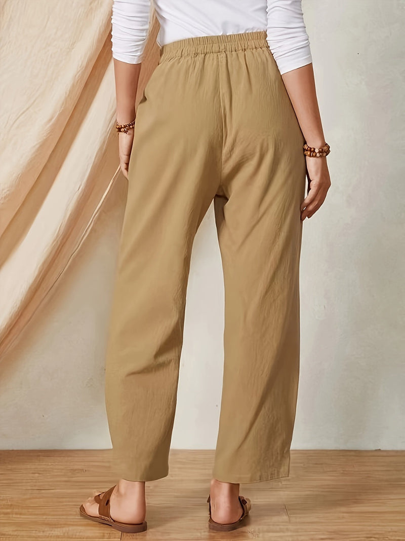 Full Size Elastic Waist Pants with Pockets Trandify deal