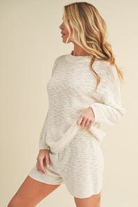 Aemi & Co women’s drop shoulder knit top in beige, oversized round neck casual sweater for effortless style