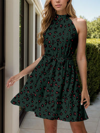 Frill Grecian Neck Tie Waist Mini Dress Trandify Deal