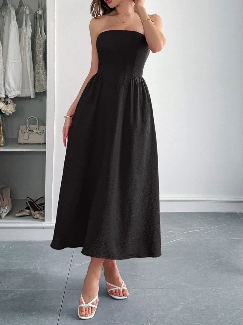 Flowy Boho Midi Dress with Hidden Pockets – Beach Vacation Dress – USA Fashion