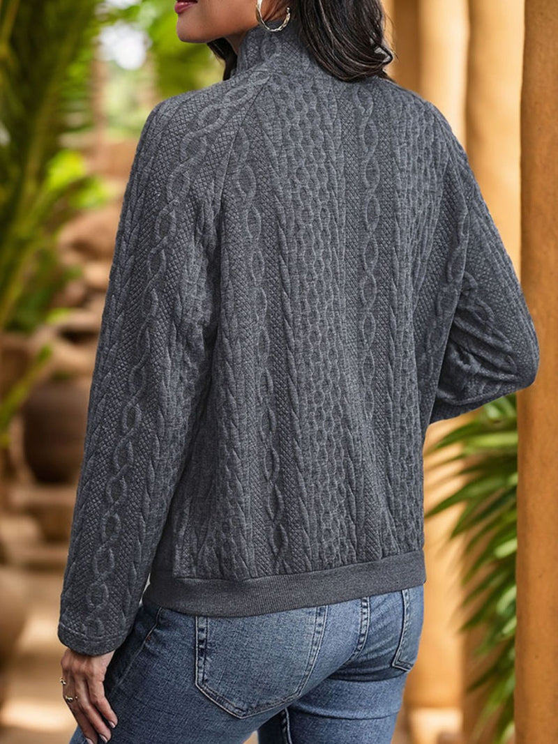 Perfee Textured Quarter Snap Long Sleeve Sweatshirt Trandify deal