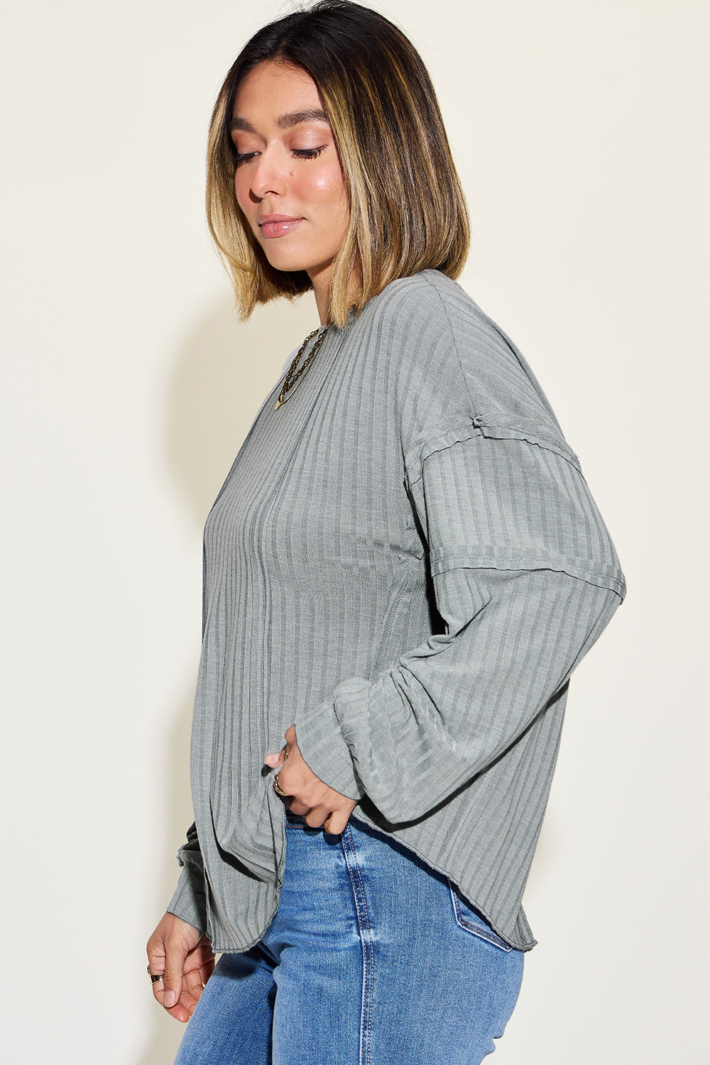 Basic Bae Full Size Ribbed Round Neck Long Sleeve T-Shirt Trandify Deal