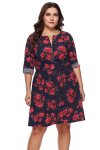 Plus Size Floral Print Half Zip Up Dress Trandify deal