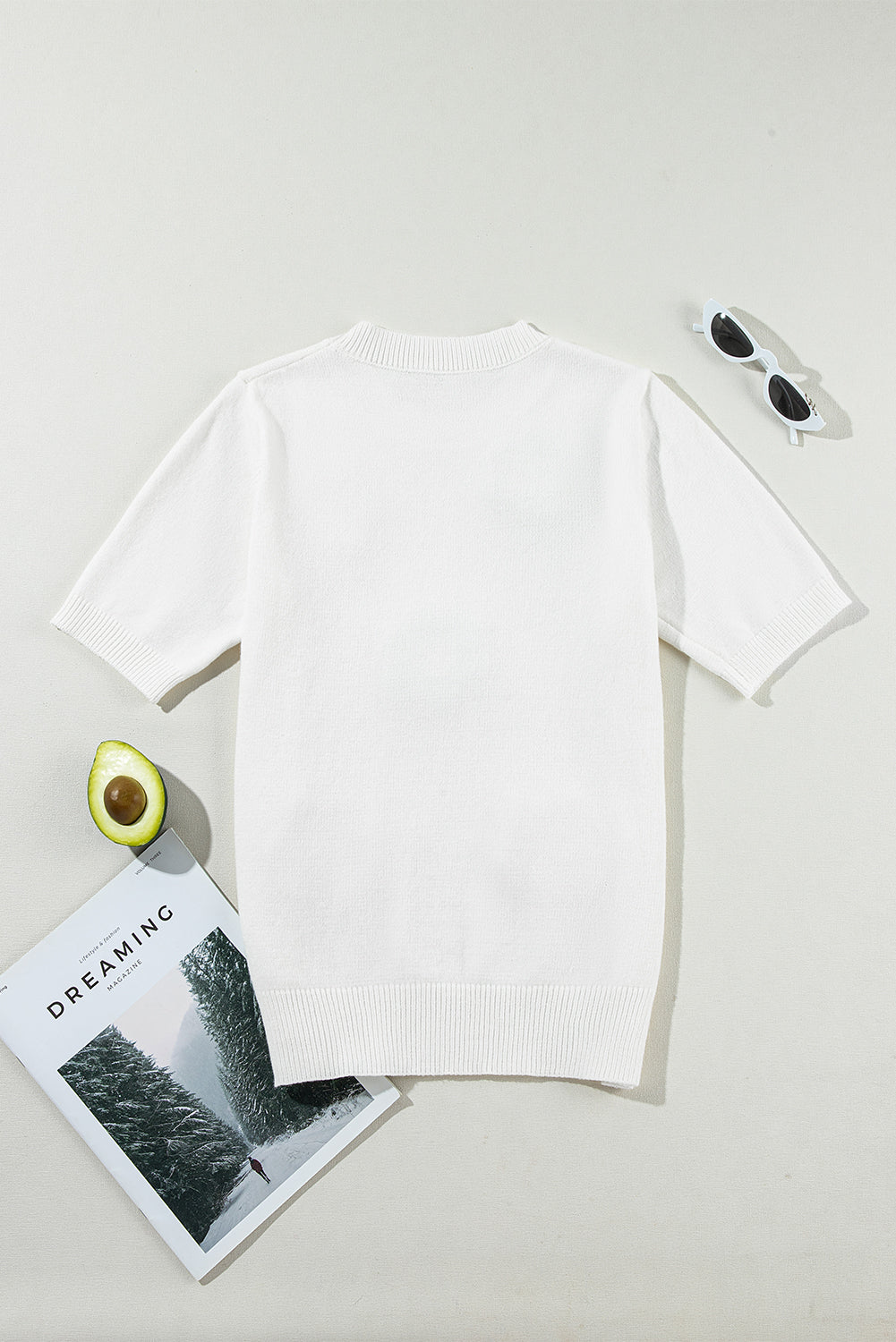 Flower Round Neck Short Sleeve Sweater Trandify deal