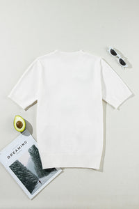 Flower Round Neck Short Sleeve Sweater Trandify deal