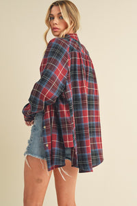 Women’s Flannel Plaid Shirt – Raglan Sleeve Button-Up Top for Casual Wear