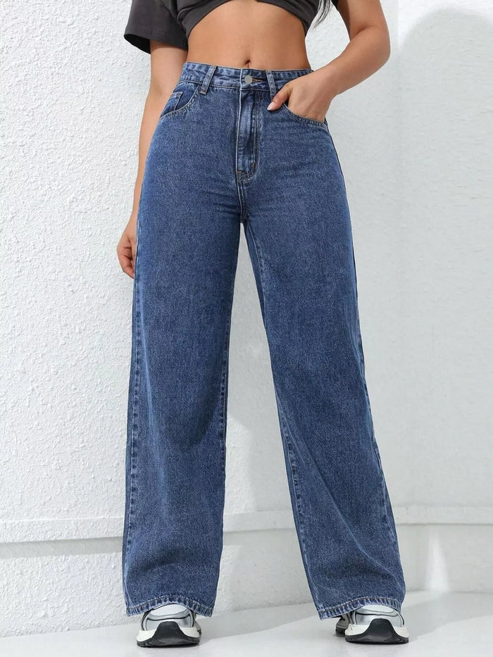 Women's High-Waisted Wide Leg Jeans, No-Stretch