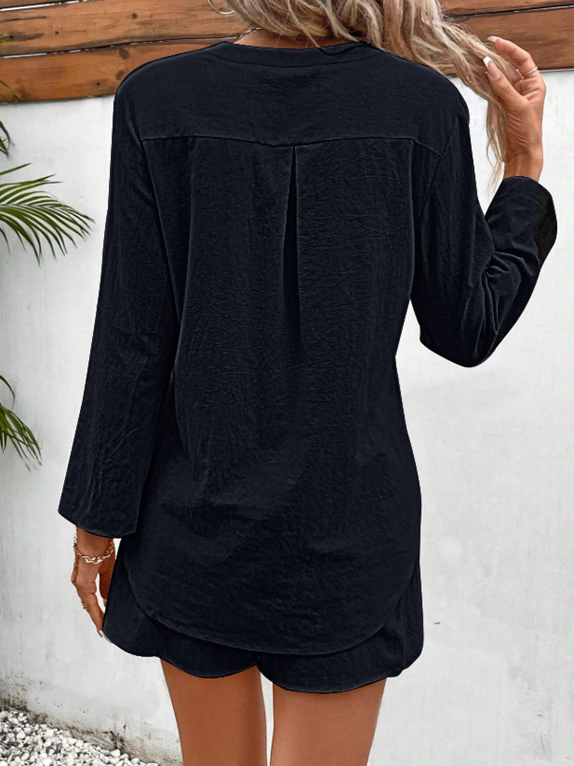 Notched Long Sleeve Top and Shorts Set Trandify deal