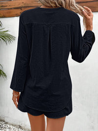 Notched Long Sleeve Top and Shorts Set Trandify deal