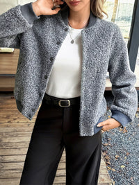 Women's Thick Buttoned Dropped Shoulder Jacket in oversized fit,