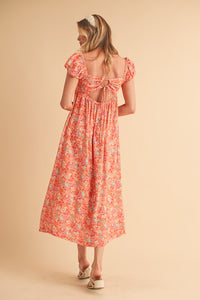 Floral Square Neck Puff Sleeve Midi Dress for Women – USA Summer Fashion