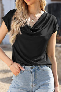 Cowl Neck Short Sleeve T-Shirt Trandify deal