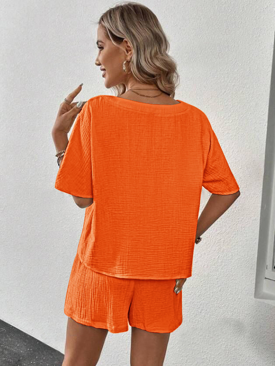 V-Neck Half Sleeve Top and Shorts Set - Trandify Deal