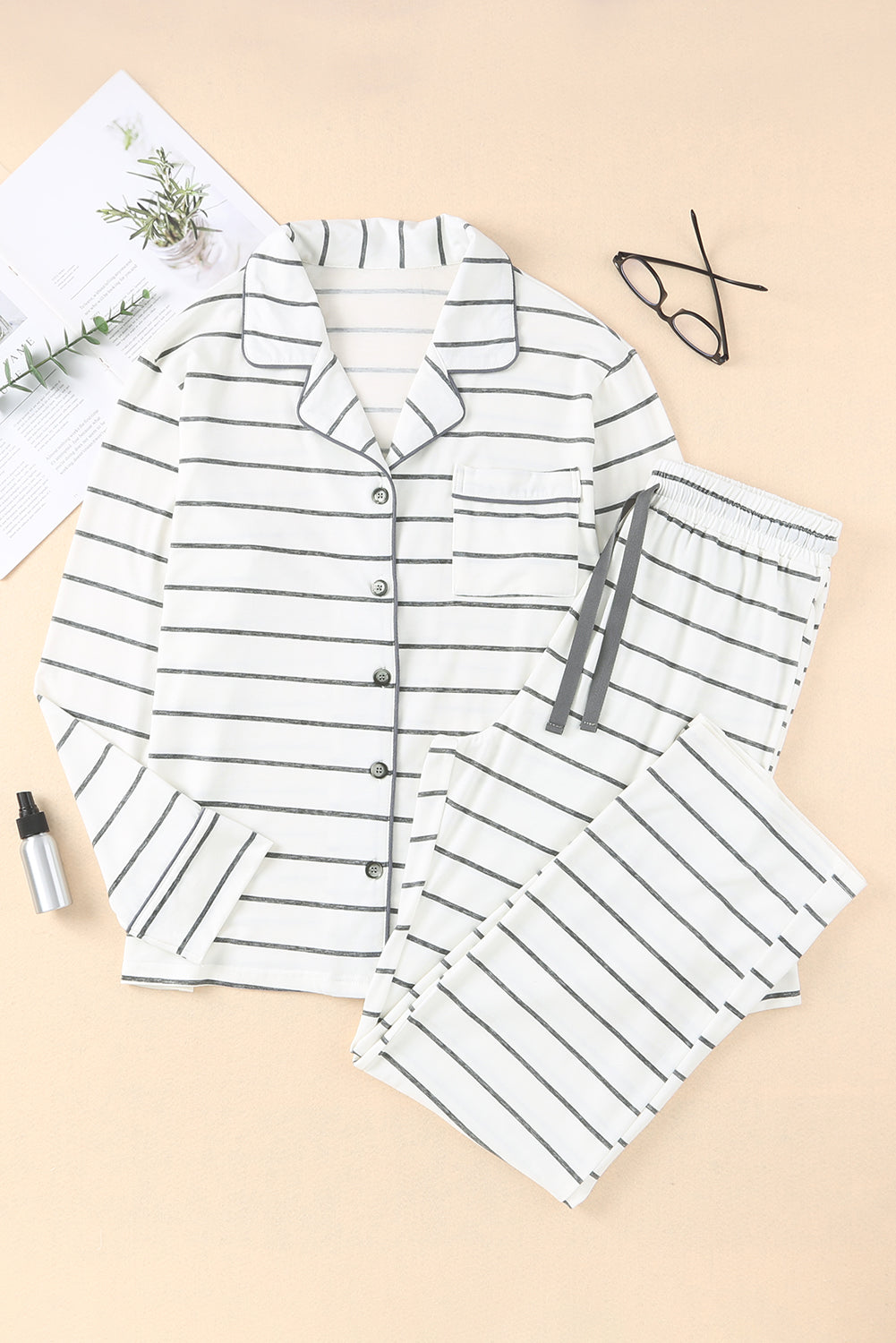 Striped V-Neck Long Sleeve Top and Pants Lounge Set Trandify Deal