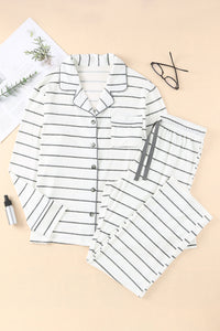 Striped V-Neck Long Sleeve Top and Pants Lounge Set Trandify Deal