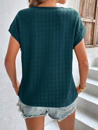 Textured Round Neck Short Sleeve Top Trandify deal