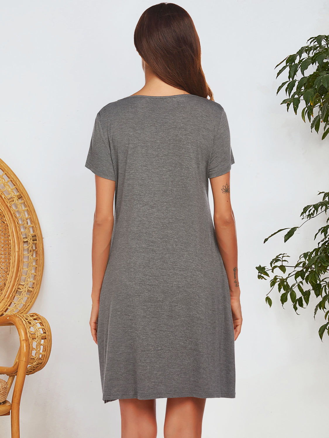 Notched Short Sleeve Mini Lounge Dress Trandify Deal