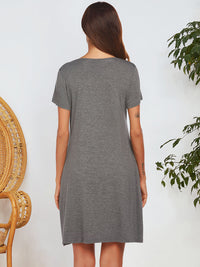 Notched Short Sleeve Mini Lounge Dress Trandify Deal