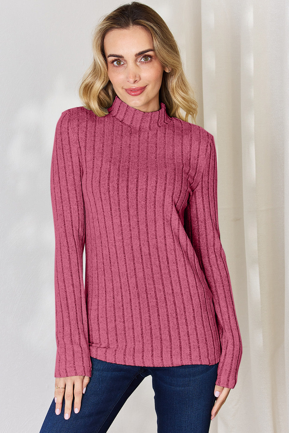 Basic Bae Full Size Ribbed Mock Neck Long Sleeve T-Shirt Trandify Deal