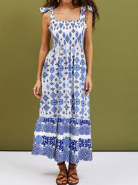 Smocked Printed Square Neck Cami Dress Trandify deal