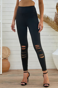 Double Take Wide Waistband Distressed Slim Fit Leggings Trandify deal