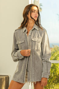 BiBi Button-Up Corduroy Shacket for Women - Trendy Fall and Winter Layering Piece - TrandifyDeal