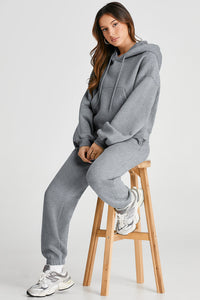 Dropped Shoulder Hooded Top and Pants Active Set Trandify Deal