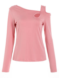 Cutout Asymmetrical Neck Long Sleeve T-Shirt Trandify Deal