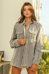 BiBi Button-Up Corduroy Shacket for Women - Trendy Fall and Winter Layering Piece - TrandifyDeal