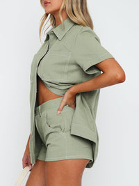 Pocketed Button Up Top and Shorts Set Trandify Deal