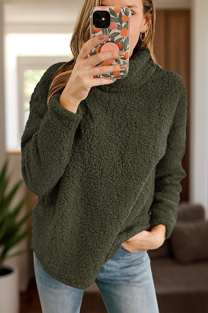 Fuzzy Turtleneck Long Sleeve Sweatshirt Trandify Deal