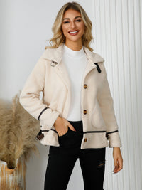Pocketed Button Down Collared Neck Jacket Trandify Deal