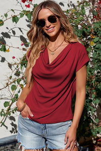 Cowl Neck Short Sleeve T-Shirt Trandify deal