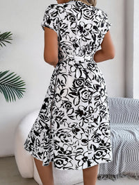 Printed V-Neck Short Sleeve Dress Trandify deal