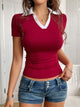 Women's Contrast Trim Johnny Collar Viscose T-Shirt in Red