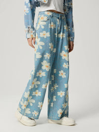 Pocketed Floral Wide Leg Jeans Trandify Deal