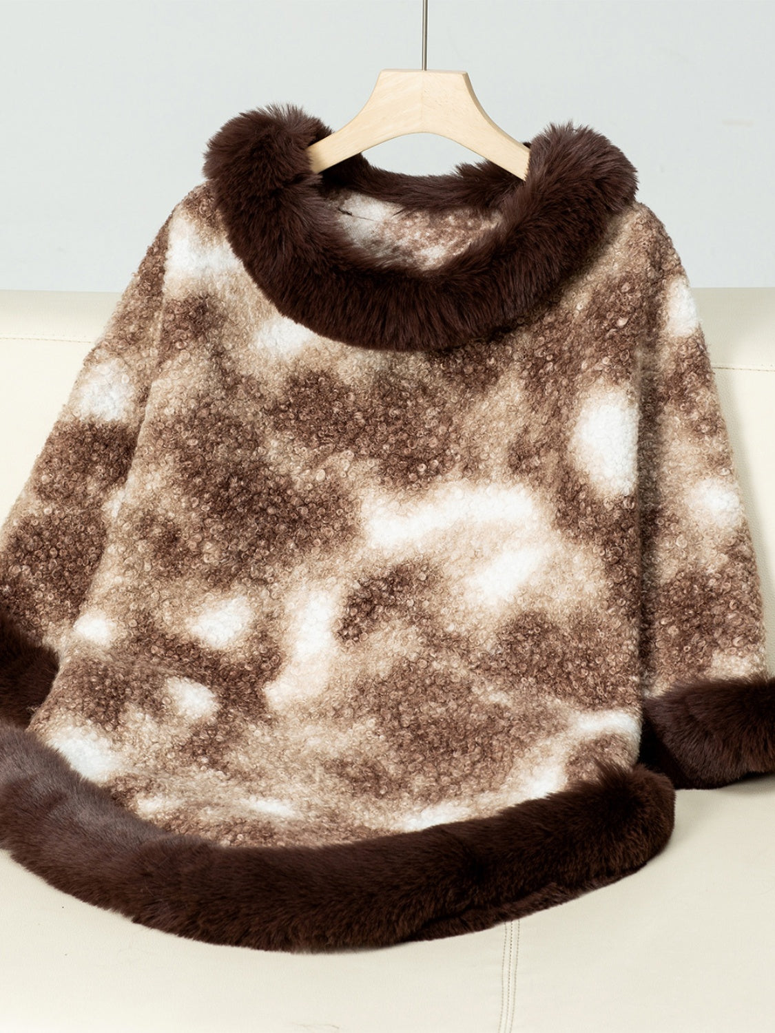 Furry Contrast Three-Quarter Poncho Trandify Deal