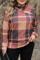 Plus Size Plaid Cowl Neck Long Sleeve Sweatshirt - Trandify Deal